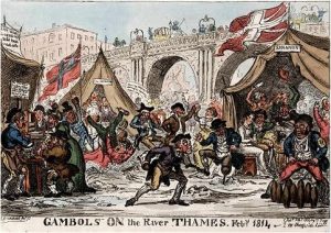 Cruikshank, Gambols on the River Thames (1814)