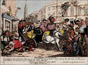 Rowlandson, Miseries of London -- Traffic Jam (1807)